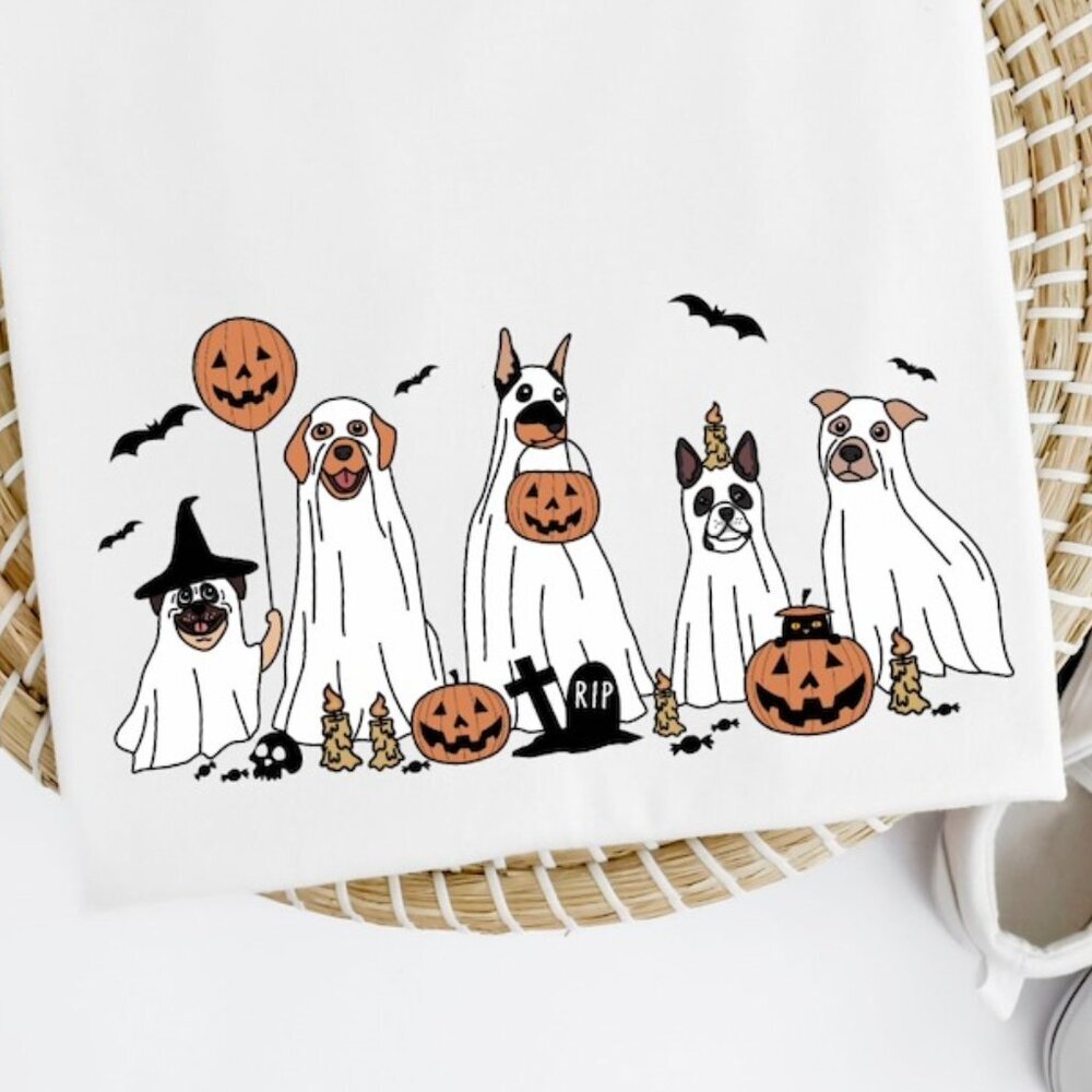 Dog Halloween Spooky Season Graphic T-Shirt Fall Costume Pet Lover Tee 90 - Picture 2 of 5